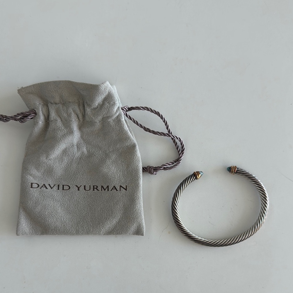 David Yurman Cable Flex Bracelet- silver with yellow gold and blue topaz